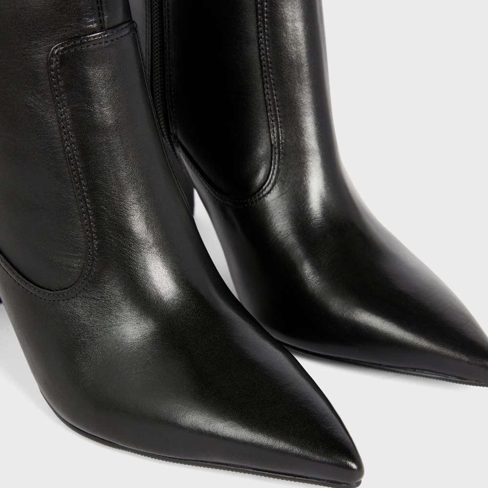 Ted Baker Black Leather Pointed Toe Block Heel Ankle Boots - Picture 4 of 14